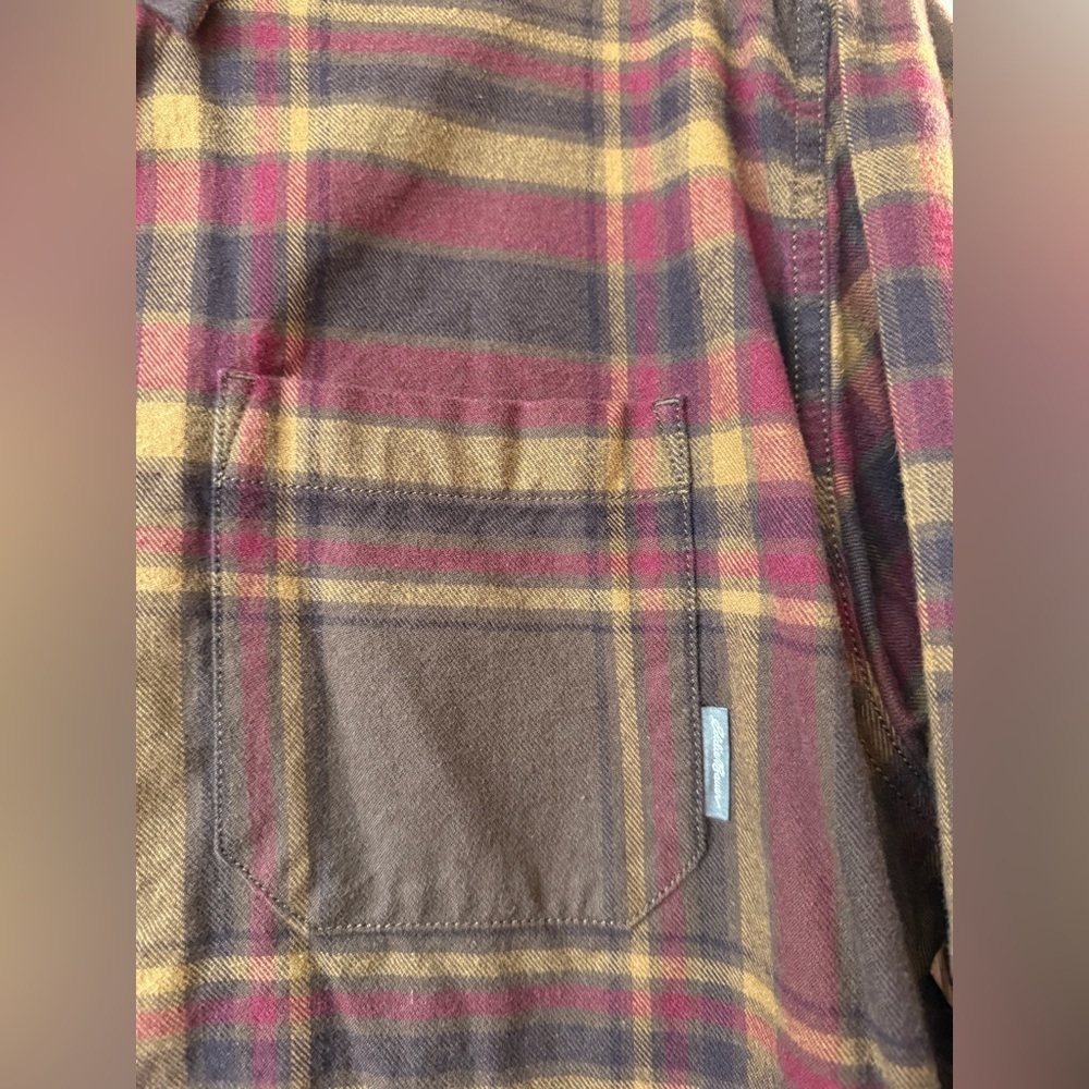 Eddie Bauer Shirt Mens XLarge Brown Red Plaid Flannel Long Sleeve Button Up XL - Picture 3 of 4